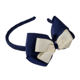 School Woven Double Cherish Bow Headband School Uniform Headband Hair Accessories Pinkberry Kisses Navy Blue Cream 