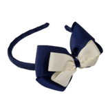School Woven Double Cherish Bow Headband School Uniform Headband Hair Accessories Pinkberry Kisses Navy Blue Cream
