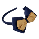 School Woven Double Cherish Bow Headband School Uniform Headband Hair Accessories Pinkberry Kisses Navy Blue Gold 