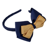 School Woven Double Cherish Bow Headband School Uniform Headband Hair Accessories Pinkberry Kisses Navy Blue Gold