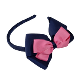 School Woven Double Cherish Bow Headband School Uniform Headband Hair Accessories Pinkberry Kisses Navy Blue Hot Pink