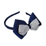 School Woven Double Cherish Bow Headband School Uniform Headband Hair Accessories Pinkberry Kisses Navy Blue Royal Blue Light Silver Grey