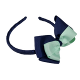 School Woven Double Cherish Bow Headband School Uniform Headband Hair Accessories Pinkberry Kisses Navy Blue Royal Blue Light Pastel Green
