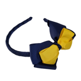 School Woven Double Cherish Bow Headband School Uniform Headband Hair Accessories Pinkberry Kisses Navy Blue Royal Blue Mazie Yellow