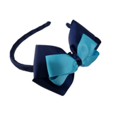 School Woven Double Cherish Bow Headband School Uniform Headband Hair Accessories Pinkberry Kisses Navy Blue Royal Blue Misty Turquoise