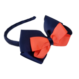 School Woven Double Cherish Bow Headband School Uniform Headband Hair Accessories Pinkberry Kisses Navy Blue Royal Blue Neon Oramge