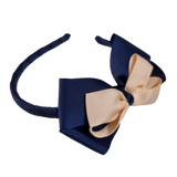 School Woven Double Cherish Bow Headband School Uniform Headband Hair Accessories Pinkberry Kisses Navy Blue Royal Blue Peach