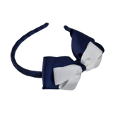 School Woven Double Cherish Bow Headband School Uniform Headband Hair Accessories Pinkberry Kisses Navy Blue White
