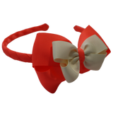 School Woven Double Cherish Bow Headband School Uniform Headband Hair Accessories Pinkberry Kisses Neon Orange Cream