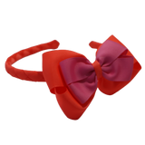 School Woven Double Cherish Bow Headband School Uniform Headband Hair Accessories Pinkberry Kisses Neon Orange Hot Pink
