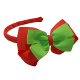 School Woven Double Cherish Bow Headband School Uniform Headband Hair Accessories Pinkberry Kisses Neon Orange Key Lime