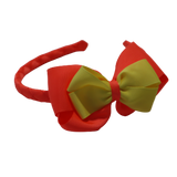 School Woven Double Cherish Bow Headband School Uniform Headband Hair Accessories Pinkberry Kisses Neon Orange Lemon Yellow