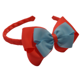 School Woven Double Cherish Bow Headband School Uniform Headband Hair Accessories Pinkberry Kisses Neon Orange Light Blue