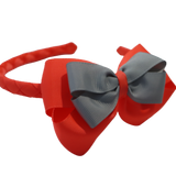 School Woven Double Cherish Bow Headband School Uniform Headband Hair Accessories Pinkberry Kisses Neon Orange Light Grey