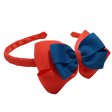 School Woven Double Cherish Bow Headband School Uniform Headband Hair Accessories Pinkberry Kisses Neon Orange Methyl Blue 