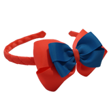 School Woven Double Cherish Bow Headband School Uniform Headband Hair Accessories Pinkberry Kisses Neon Orange Methyl Blue