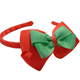 School Woven Double Cherish Bow Headband School Uniform Headband Hair Accessories Pinkberry Kisses Neon Orange Mint Green