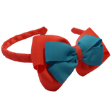 School Woven Double Cherish Bow Headband School Uniform Headband Hair Accessories Pinkberry Kisses Neon Orange Misty Turquoise