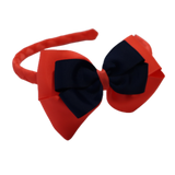School Woven Double Cherish Bow Headband School Uniform Headband Hair Accessories Pinkberry Kisses Neon Orange Navy Blue