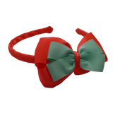 School Woven Double Cherish Bow Headband School Uniform Headband Hair Accessories Pinkberry Kisses Neon Orange Pastel Green