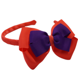 School Woven Double Cherish Bow Headband School Uniform Headband Hair Accessories Pinkberry Kisses Neon Orange Purple