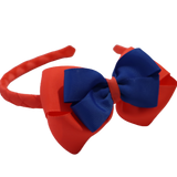 School Woven Double Cherish Bow Headband School Uniform Headband Hair Accessories Pinkberry Kisses Neon Orange Royal Blue 