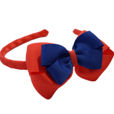 School Woven Double Cherish Bow Headband School Uniform Headband Hair Accessories Pinkberry Kisses Neon Orange Royal Blue