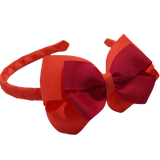 School Woven Double Cherish Bow Headband School Uniform Headband Hair Accessories Pinkberry Kisses Neon Orange Shocking Pink