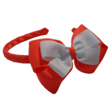 School Woven Double Cherish Bow Headband School Uniform Headband Hair Accessories Pinkberry Kisses Neon Orange White