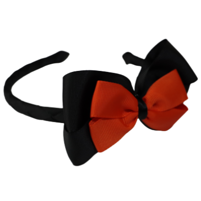 School Woven Double Cherish Bow Headband School Uniform Headband Hair Accessories Pinkberry Kisses Black Autumn Orange
