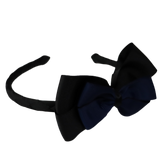 School Woven Double Cherish Bow Headband School Uniform Headband Hair Accessories Pinkberry Kisses Black Navy Blue