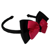 School Woven Double Cherish Bow Headband School Uniform Headband Hair Accessories Pinkberry Kisses Black Shocking Pink