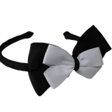 School Woven Double Cherish Bow Headband School Uniform Headband Hair Accessories Pinkberry Kisses Black White