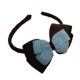 School Hair Accessories Woven Double Cherish Bow Headband School Uniform Headband Hair Accessories Pinkberry Kisses Brown Light Blue