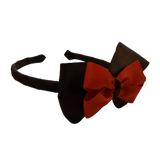 School Woven Double Cherish Bow Headband School Uniform Headband Hair Accessories Pinkberry Kisses Brown Autumn Orange