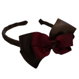 School Woven Double Cherish Bow Headband School Uniform Headband Hair Accessories Pinkberry Kisses Brown Burgundy