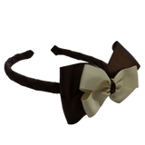School Woven Double Cherish Bow Headband School Uniform Headband Hair Accessories Pinkberry Kisses Brown Cream