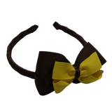 School Woven Double Cherish Bow Headband School Uniform Headband Hair Accessories Pinkberry Kisses Brown Daffodil Yellow