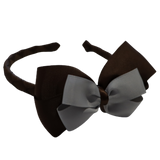 School Woven Double Cherish Bow Headband School Uniform Headband Hair Accessories Pinkberry Kisses Brown Light Grey
