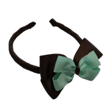 School Woven Double Cherish Bow Headband School Uniform Headband Hair Accessories Pinkberry Kisses Brown Light Pastel Green
