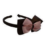 School Woven Double Cherish Bow Headband School Uniform Headband Hair Accessories Pinkberry Kisses Brown Light  Pink
