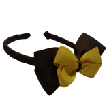 School Woven Double Cherish Bow Headband School Uniform Headband Hair Accessories Pinkberry Kisses Brown Mazie Yellow