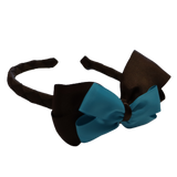 School Woven Double Cherish Bow Headband School Uniform Headband Hair Accessories Pinkberry Kisses Brown Misty Turquoise