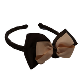 School Woven Double Cherish Bow Headband School Uniform Headband Hair Accessories Pinkberry Kisses Brown Peach