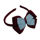 School Woven Double Cherish Bow Headband School Uniform Headband Hair Accessories Pinkberry Kisses Burgundy Light Blue