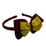 School Woven Double Cherish Bow Headband School Uniform Headband Hair Accessories Pinkberry Kisses Burgundy Daffodil Yellow 