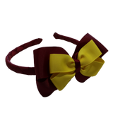 School Woven Double Cherish Bow Headband School Uniform Headband Hair Accessories Pinkberry Kisses Burgundy Daffodil Yellow