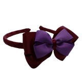School Woven Double Cherish Bow Headband School Uniform Headband Hair Accessories Pinkberry Kisses Burgundy Grape