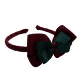 School Woven Double Cherish Bow Headband School Uniform Headband Hair Accessories Pinkberry Kisses Burgundy Hunter Green