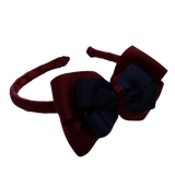 School Woven Double Cherish Bow Headband School Uniform Headband Hair Accessories Pinkberry Kisses Burgundy Navy Blue